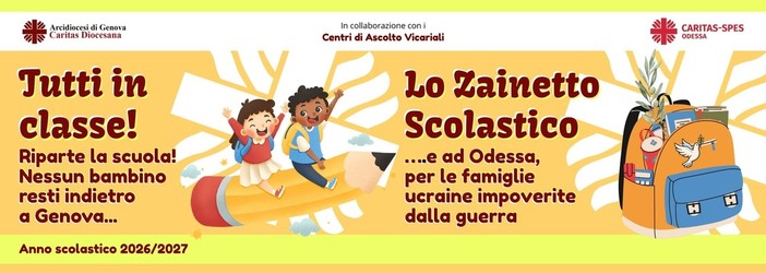 La Caritas di Genova rilancia "Tutti in classe!" e "Lo Zainetto Scolastico" per aiutare le famiglie con le spese scolastiche La Caritas di Genova rilancia "Tutti in classe!" e "Lo Zainetto Scolastico" per aiutare le famiglie con le spese scolastiche