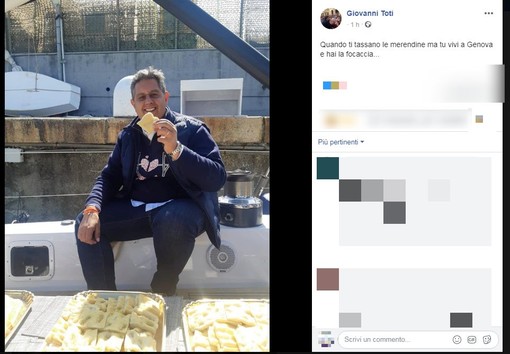 La "frecciata" di Toti al Conte-bis: "Che tassino le merendine, noi liguri abbiamo la focaccia" La "frecciata" di Toti al Conte-bis: "Che tassino le merendine, noi liguri abbiamo la focaccia"