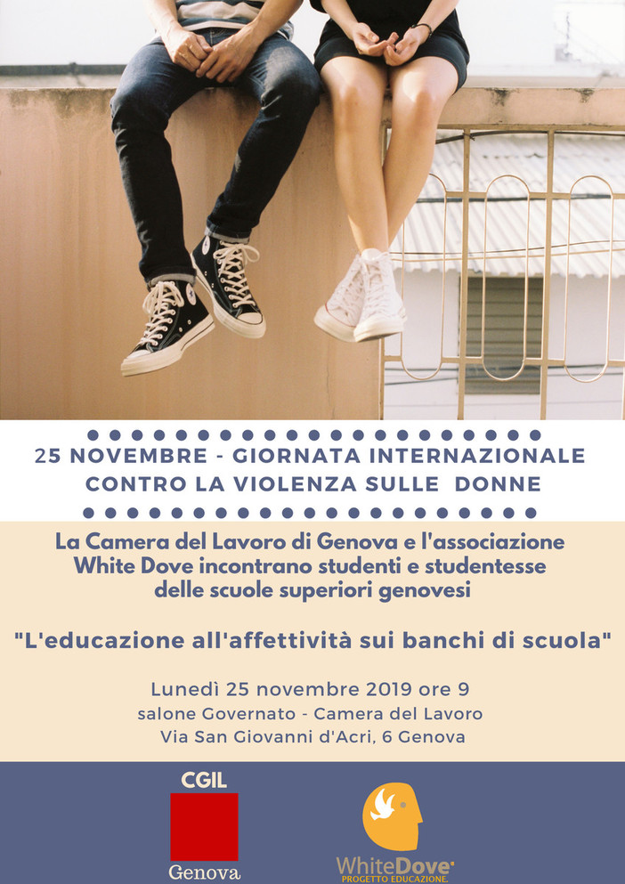 “L’educazione all’affettività sui banchi di scuola”: l'iniziativa di Camera del Lavoro e White Dove