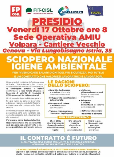 Igiene ambientale in sciopero il 17 ottobre: contratto scaduto da un anno Igiene ambientale in sciopero il 17 ottobre: contratto scaduto da un anno