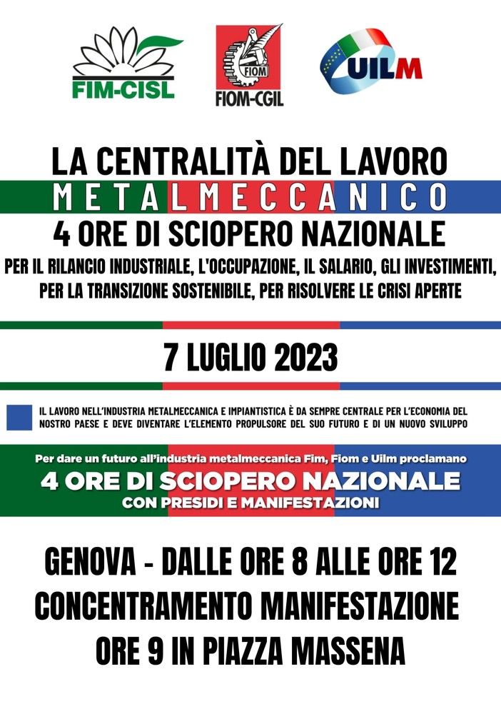 Sciopero dei metalmeccanici, domani la manifestazione a Genova Sciopero dei metalmeccanici, domani la manifestazione a Genova