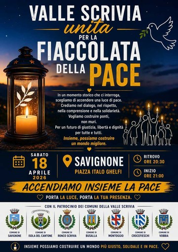 Valle Scrivia unita per la pace: una fiaccolata contro l'orrore delle guerre