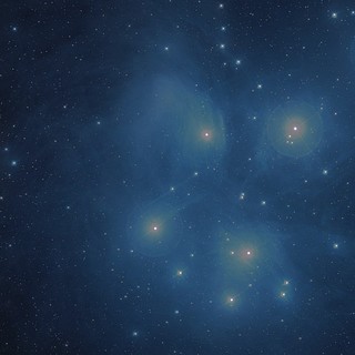 Fotomontaggio di Venere e le Pleiadi
