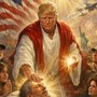 Luce divina e fedeli in preghiera, Trump come Gesù nell'immagine Ai postata su Truth Luce divina e fedeli in preghiera, Trump come Gesù nell'immagine Ai postata su Truth
