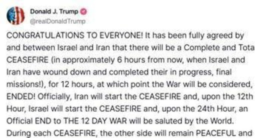 Iran, Israele e la 'pace su Truth': cessate il fuoco è un annuncio di Trump