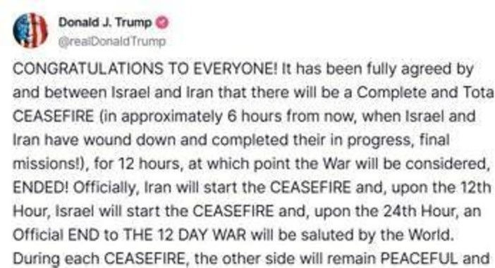 Iran, Israele e la 'pace su Truth': cessate il fuoco è un annuncio di Trump Iran, Israele e la 'pace su Truth': cessate il fuoco è un annuncio di Trump